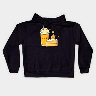 Cute Couple Gift in Kawaii Style with a Mango Cake and a Milkshake | Kawaii Food Kids Hoodie